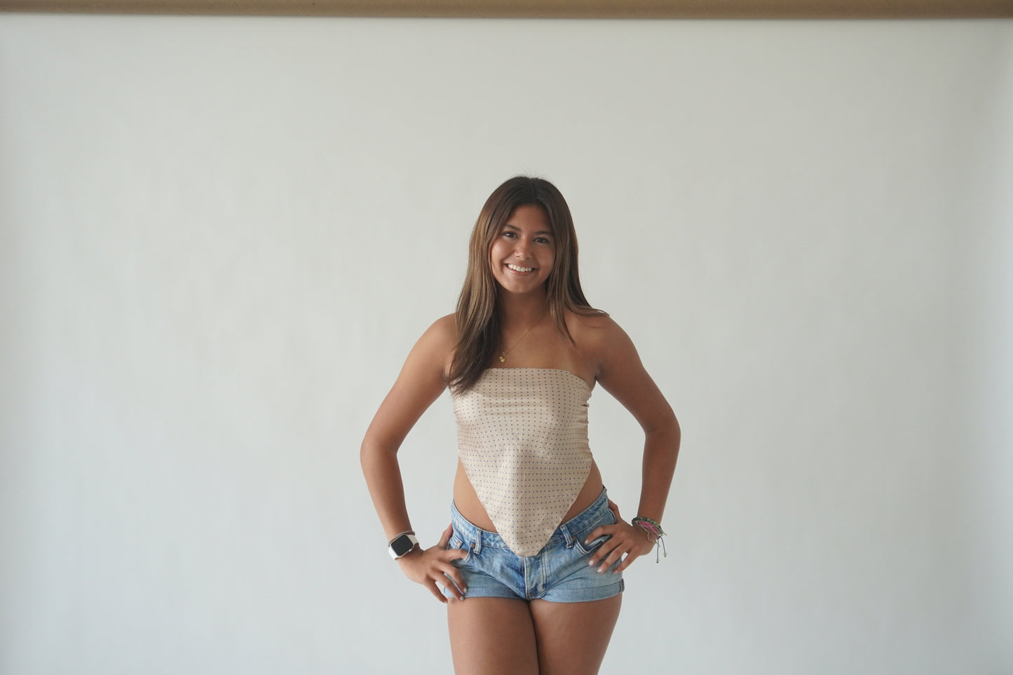 Beige polka dot bandana top