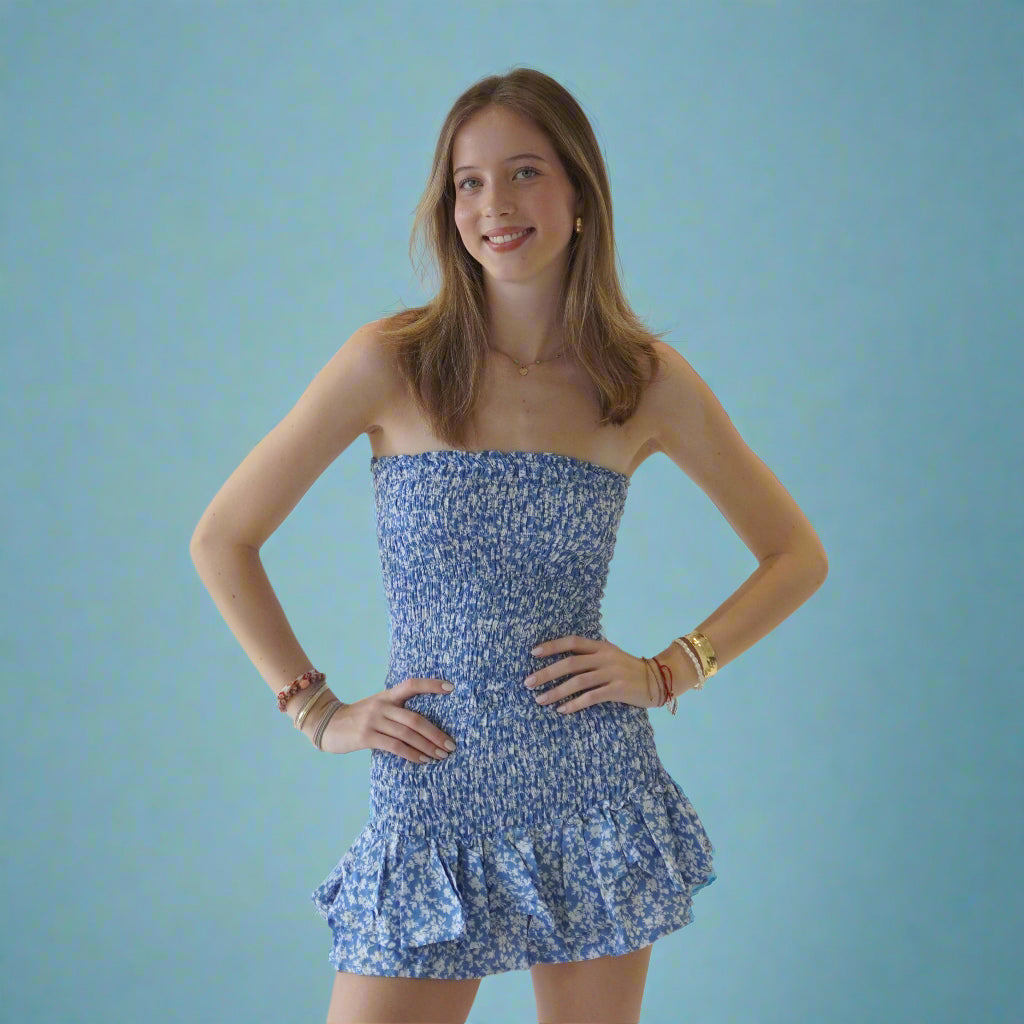 Blue Ruched Dress