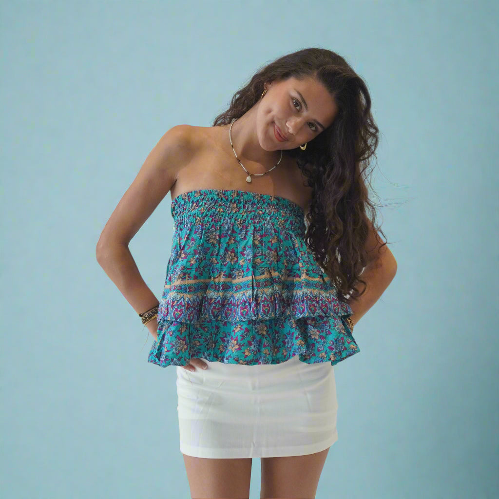 New Patterned Skirt (Blue-Green)