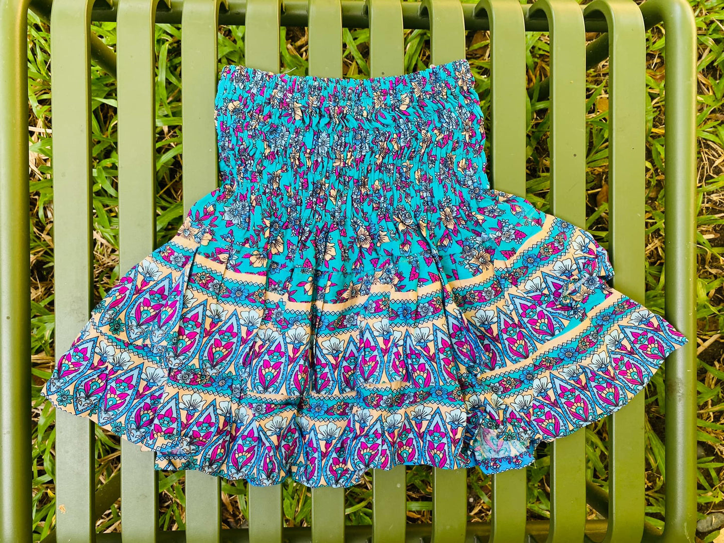 New Patterned Skirt (Blue-Green)