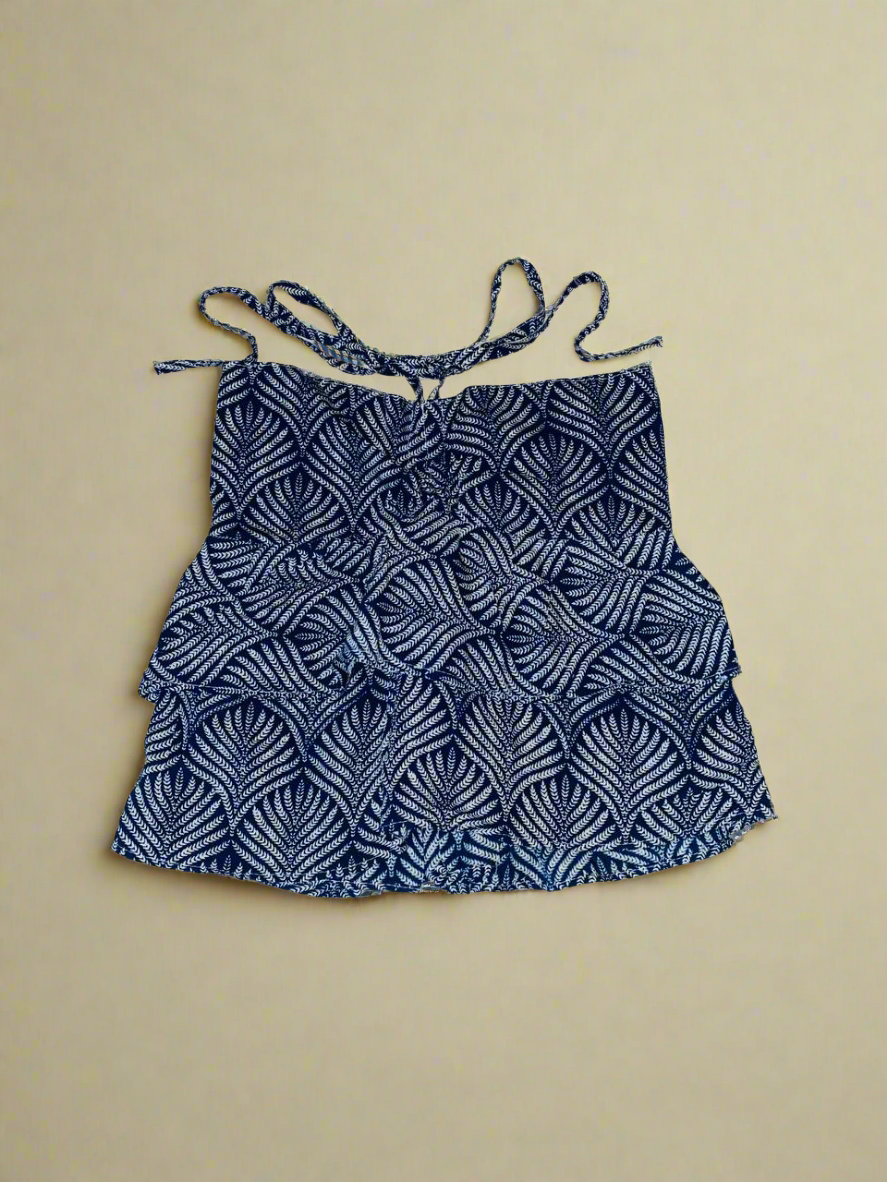 Ruffle Tie Top Navy Blue