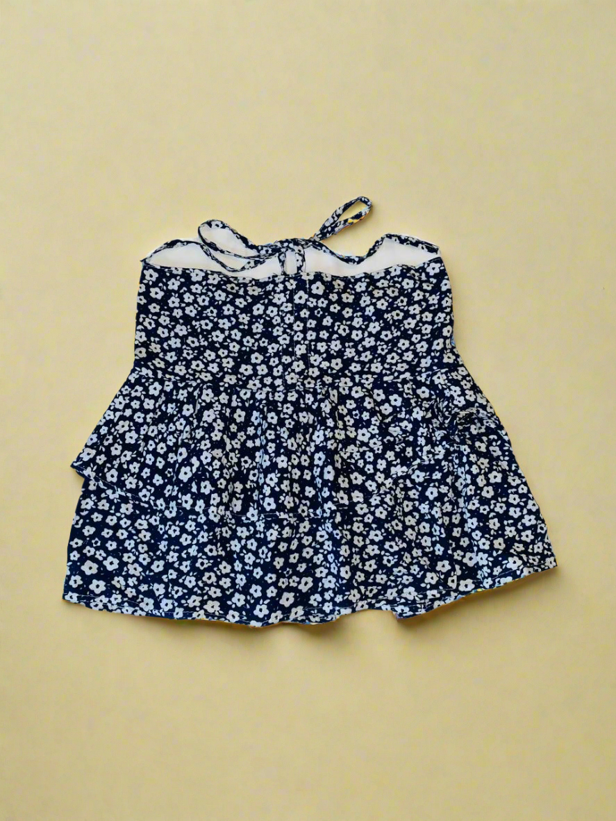Ruffle Tie Top Navy Blue