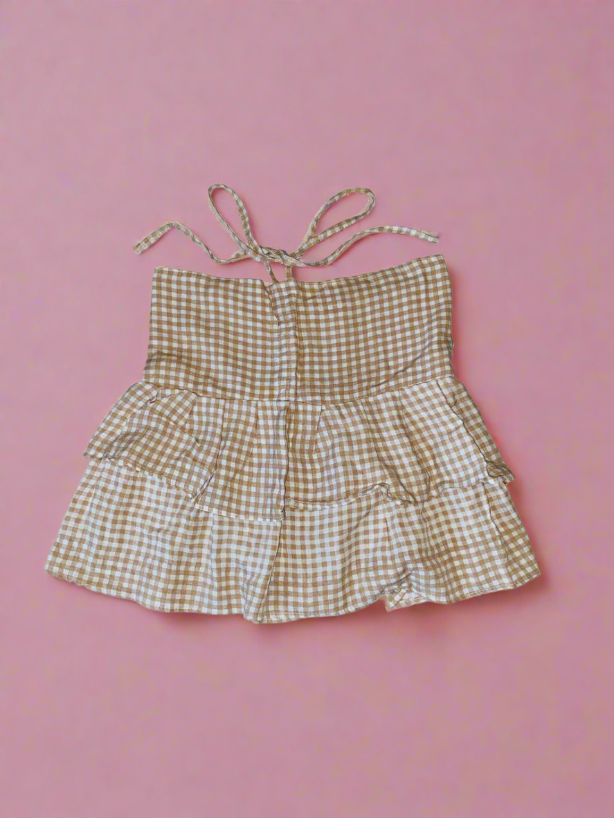 Ruffle Tie Top Beige