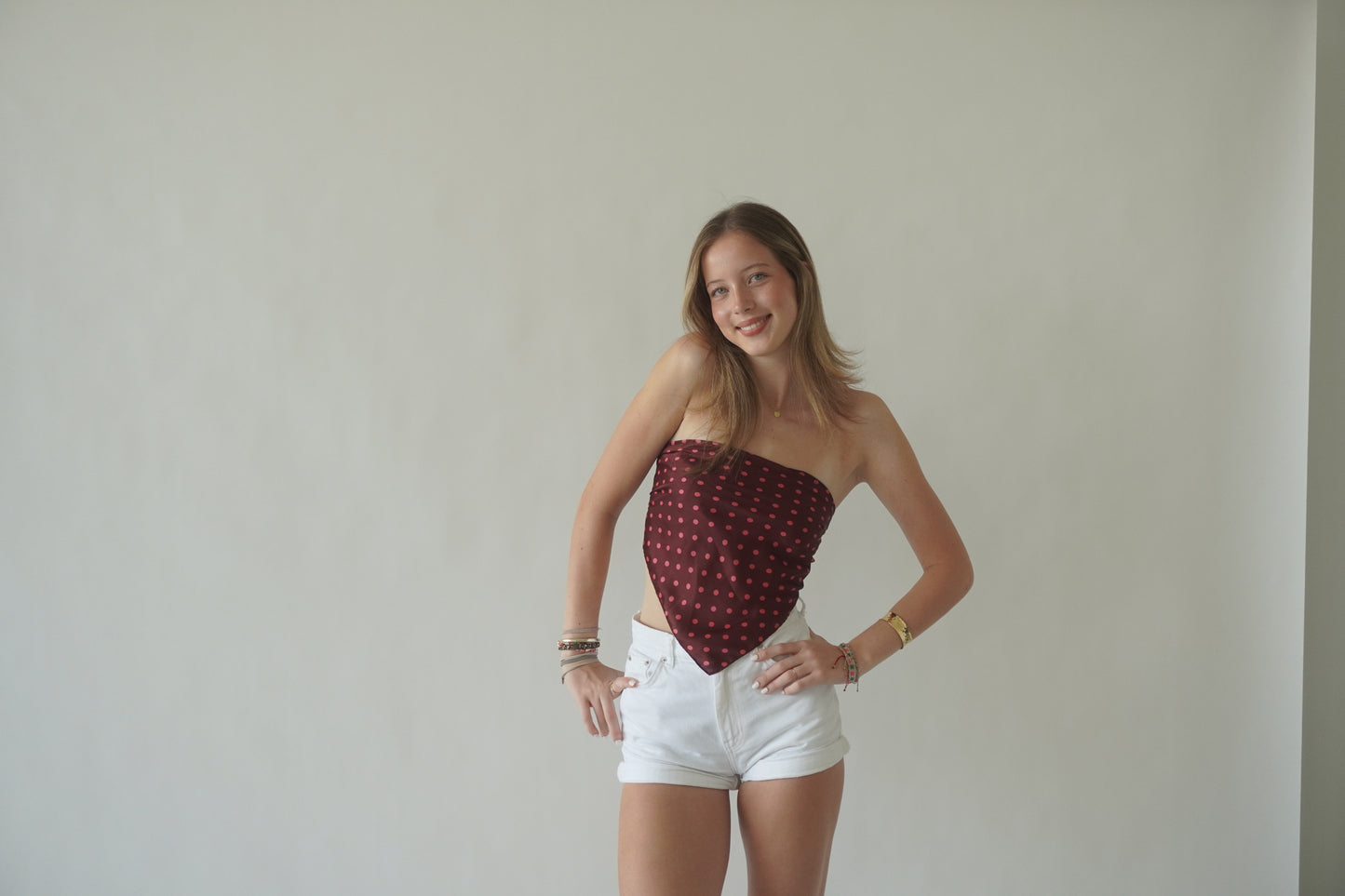 Maroon Polka dot bandana top