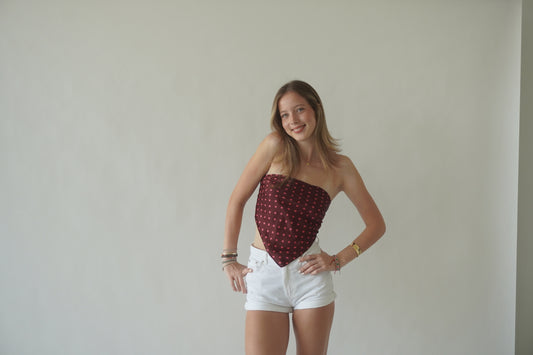 Maroon Polka dot bandana top