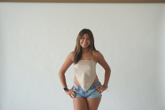 Beige polka dot bandana top