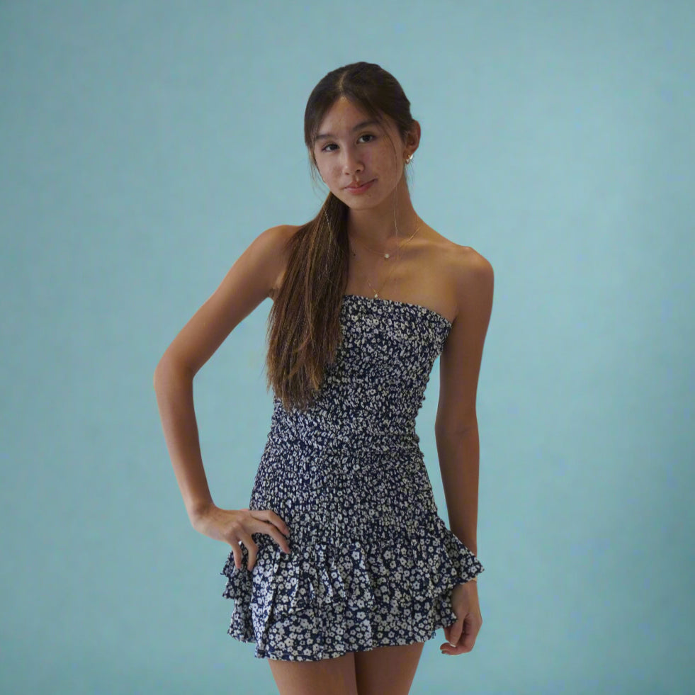 Navy Blue Ruched Dress