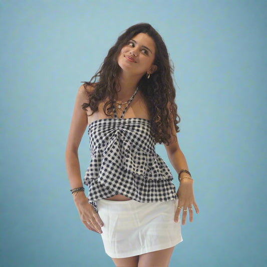 Ruffle Tie Top Black