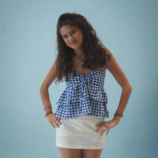 Ruffle Tie Top Blue