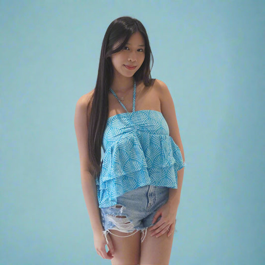 Ruffle Tie Top Blue